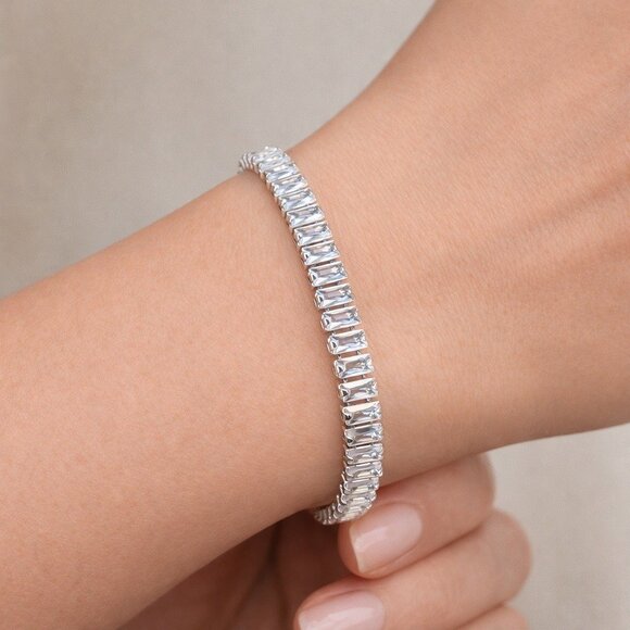 Swarovski Jewelry - Slider Tennis Bracelet Sterling Overlay Made with Swarovski Baguette Crystals